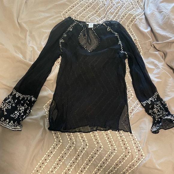 Y2K sheer silk beaded top - Picture 1 of 4